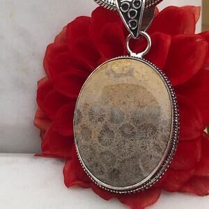 925 Sterling Fossil Coral Oval Pendant